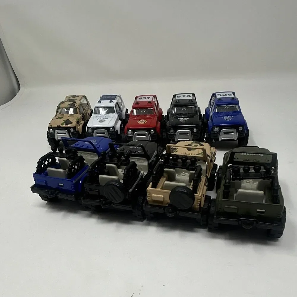 9-Piece Toy Truck Lot - Police & Military Off-Road Vehicles - Blue Black
